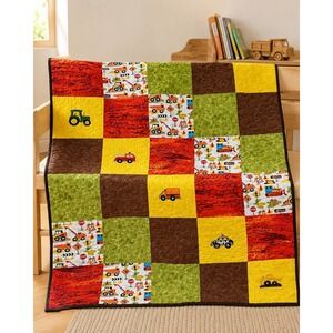 Handmade Construction Vehicle Baby Quilt Tractor Truck Patchwork 48x40